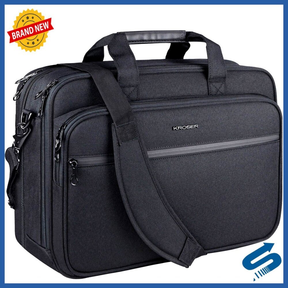 Premium Laptop Briefcase Expandable Water-Repellent Messenger Bag RFID Pockets